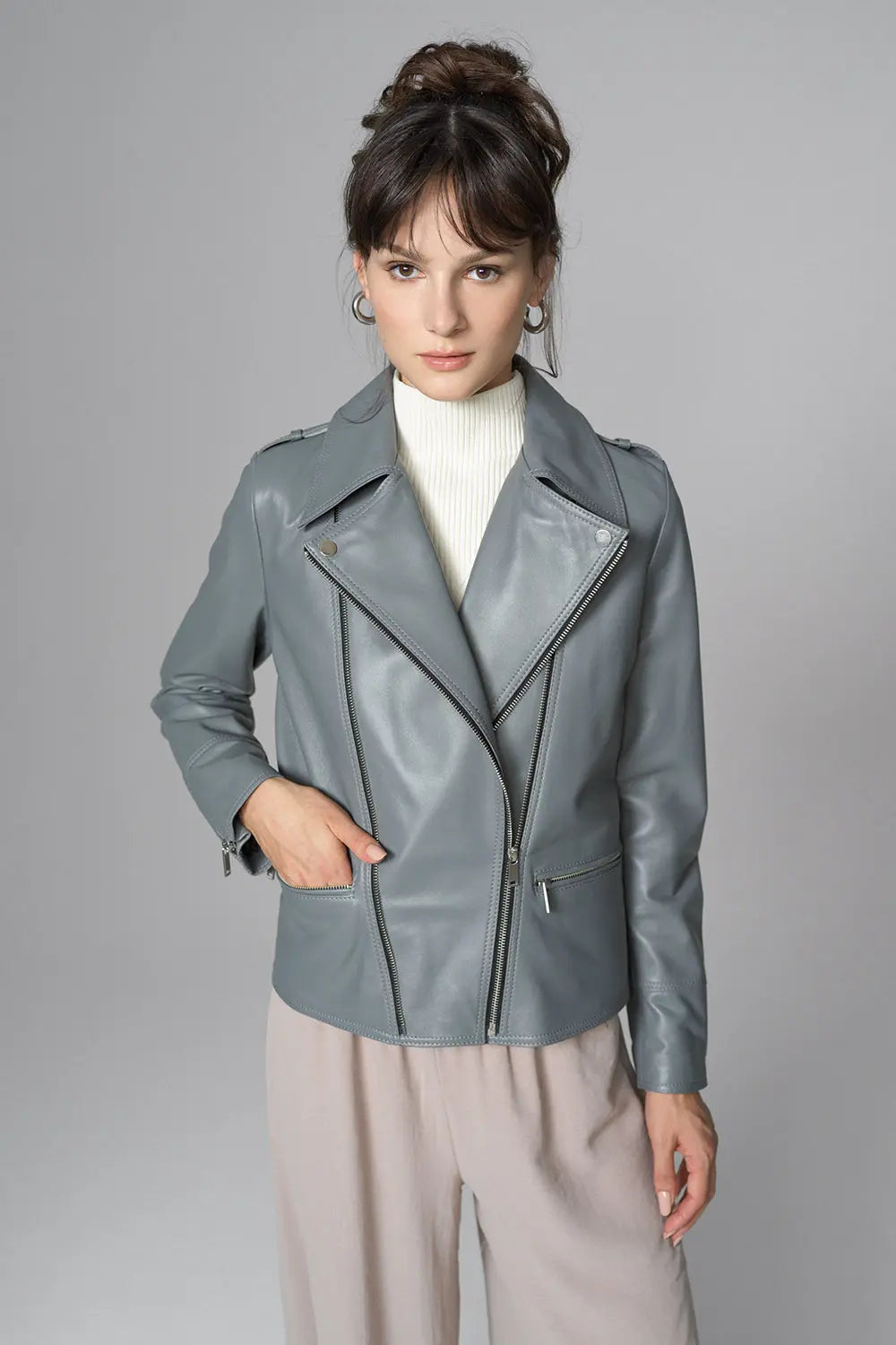 Gray Natural Leather Jacket-0