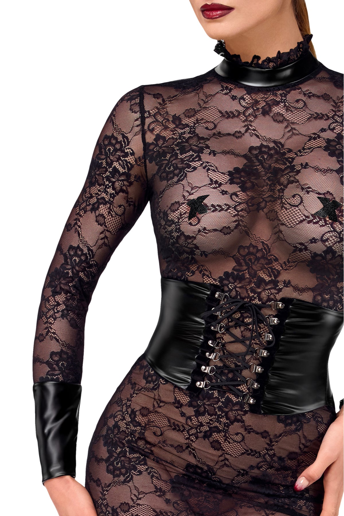 F375 halblanges Kleid Noirelle aus Spitze - 3XL-5
