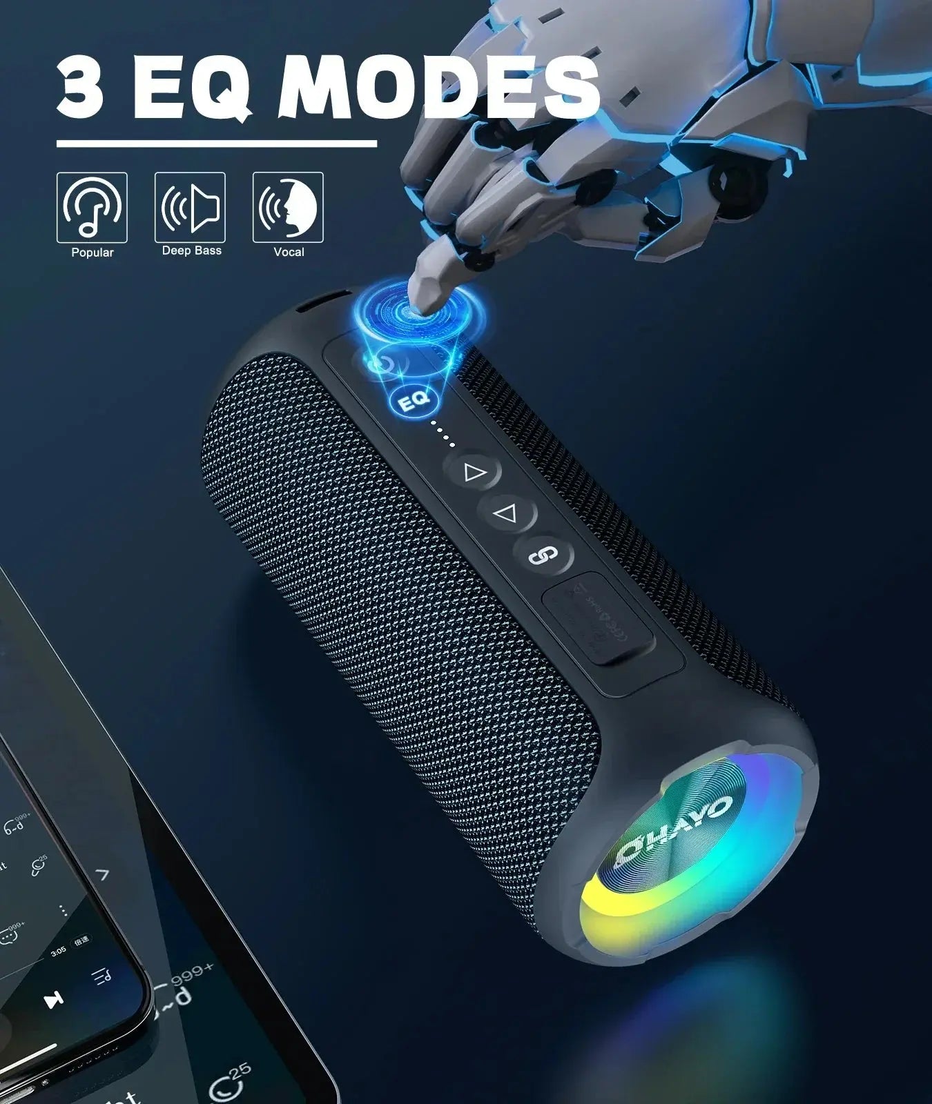 40W Waterproof Bluetooth Speaker with LED Light (Black)-4
