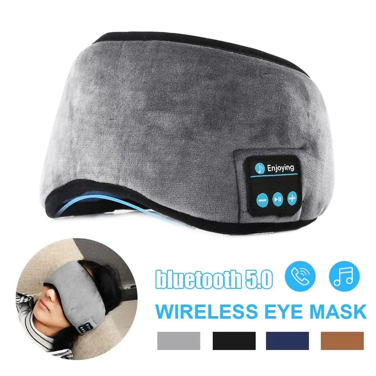 NNEDSZ Grey Bluetooth 5.0 Wireless Sleep Eye Mask - Soft Plush Eye Cover with Built-in Speakers (13 x 16.5 x 6 cm)-2