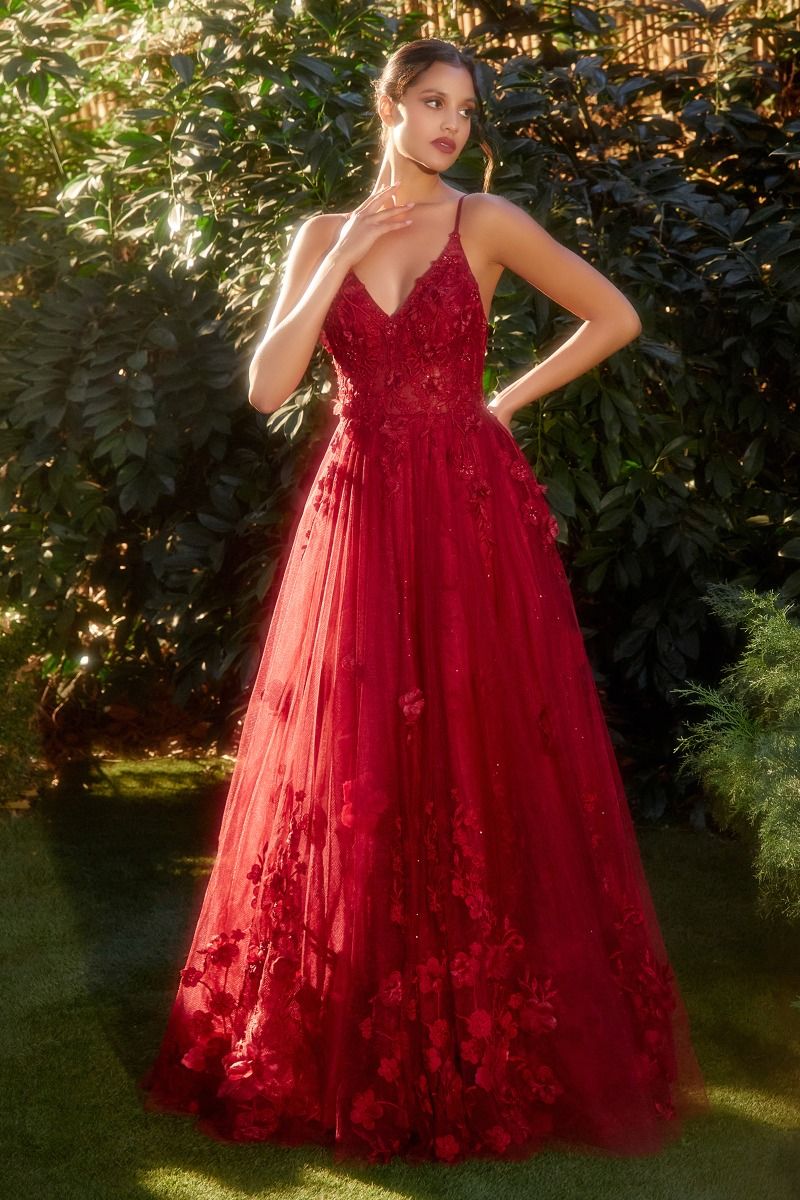 Tulle A-Line Floral Appliqued Gown-2