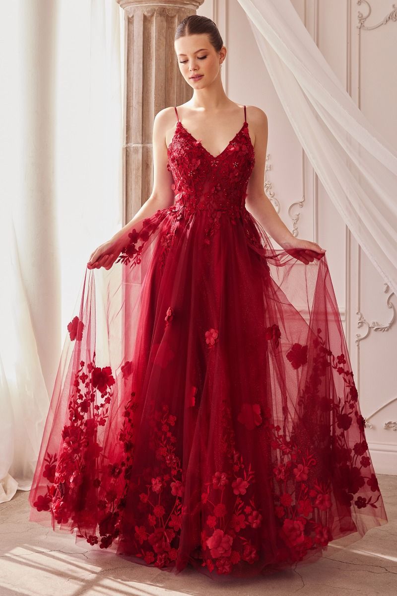 Tulle A-Line Floral Appliqued Gown-3