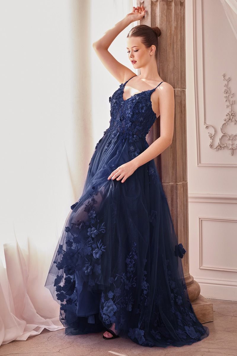 Tulle A-Line Floral Appliqued Gown-4