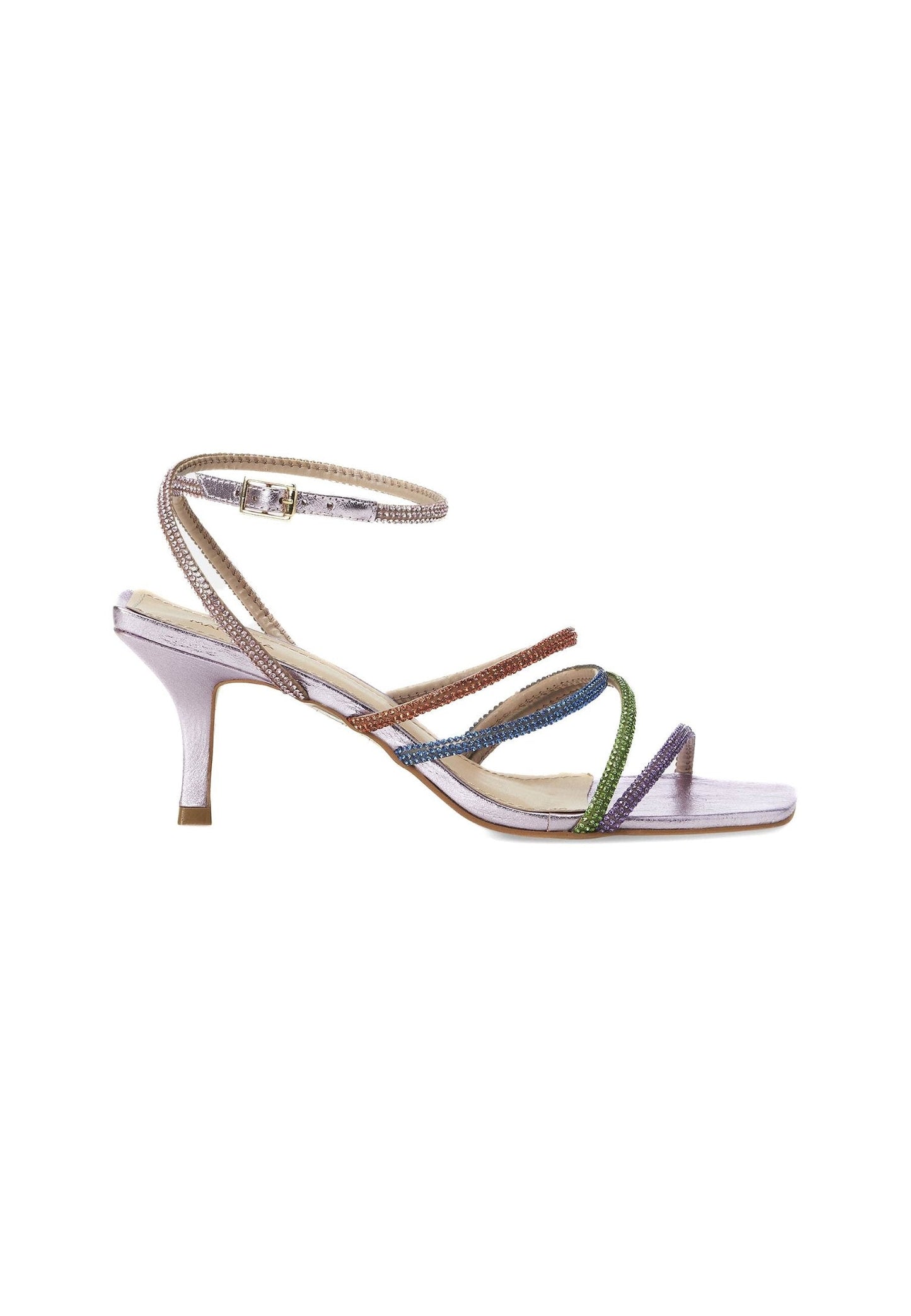 Multicolor Crystal Leather Sandals – 8 cm Heeled Strappy Design-0