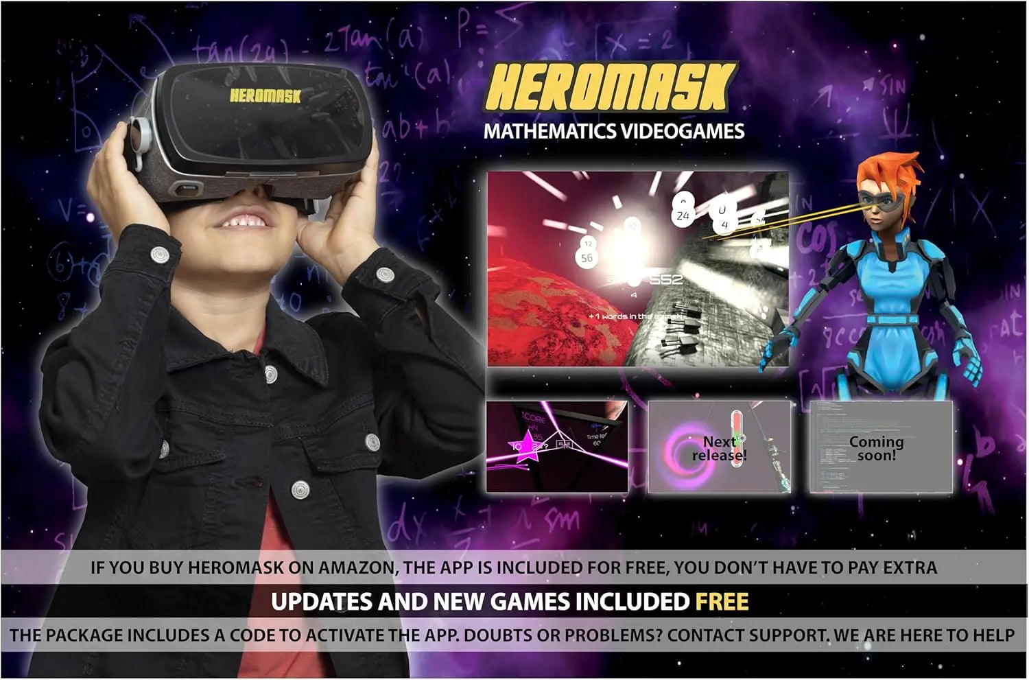 Heromask: VR Headset for Kids + Maths educational games [times tables subtraction…] for kids 5 6 7 8…12 years old [Fun games] VR Maths set [3D glasses] Cool for girls and boys Learning toys Vanlei Collections