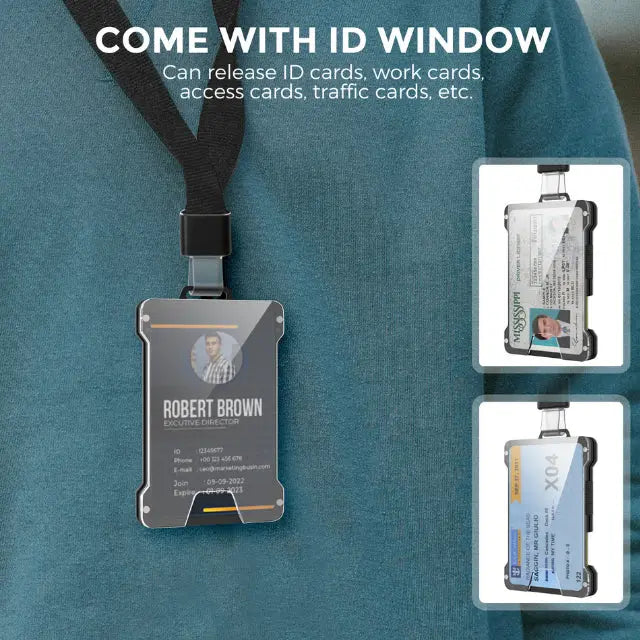 NNEDSZ 1 Pcs Gold Premium RFID Blocking Aluminum Alloy ID Badge Holder with Transparent Card Slot & Money Clip-1