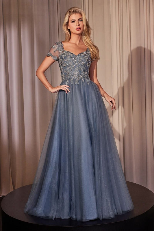 Embellished Lace Layered Tulle Ball Gown-0