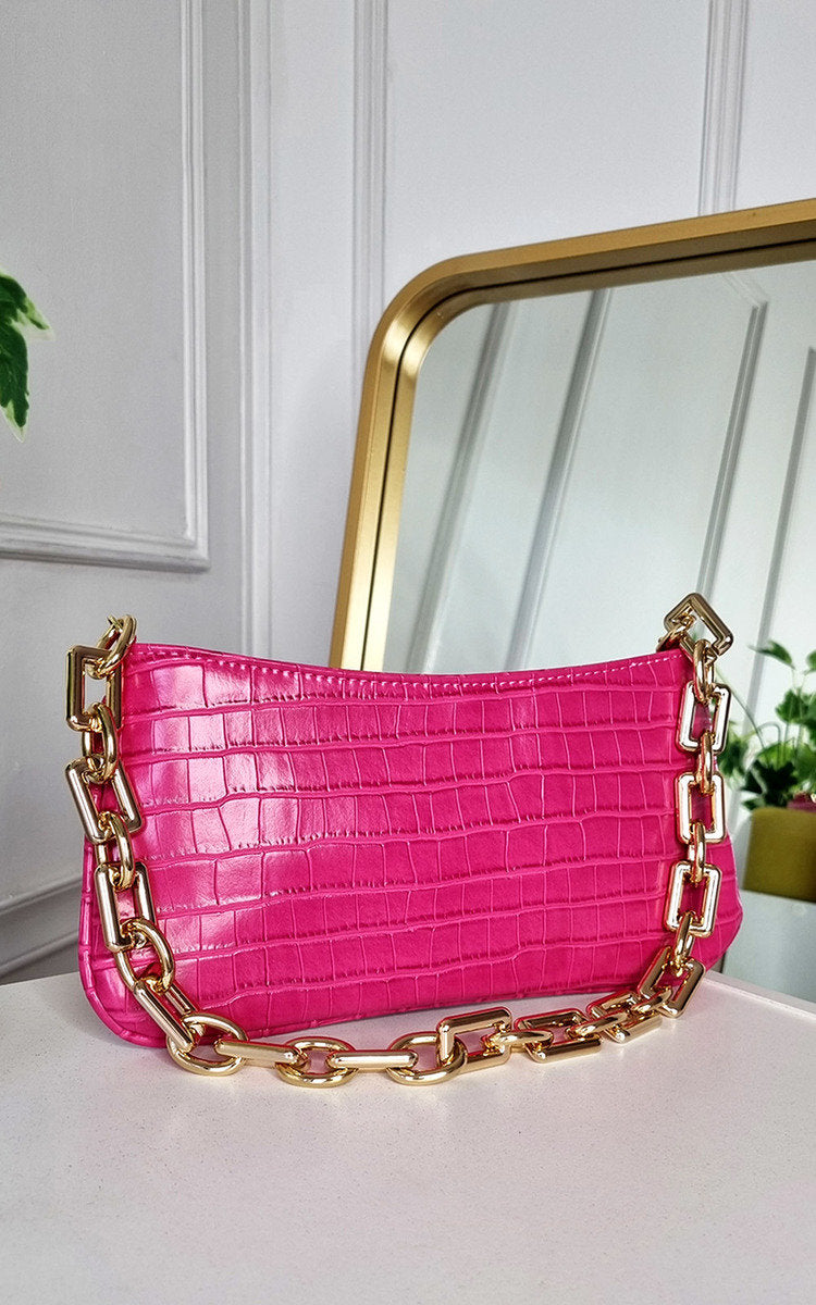 Faux Leather Chain Detail Handbag-0