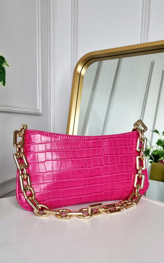 Faux Leather Chain Detail Handbag-0