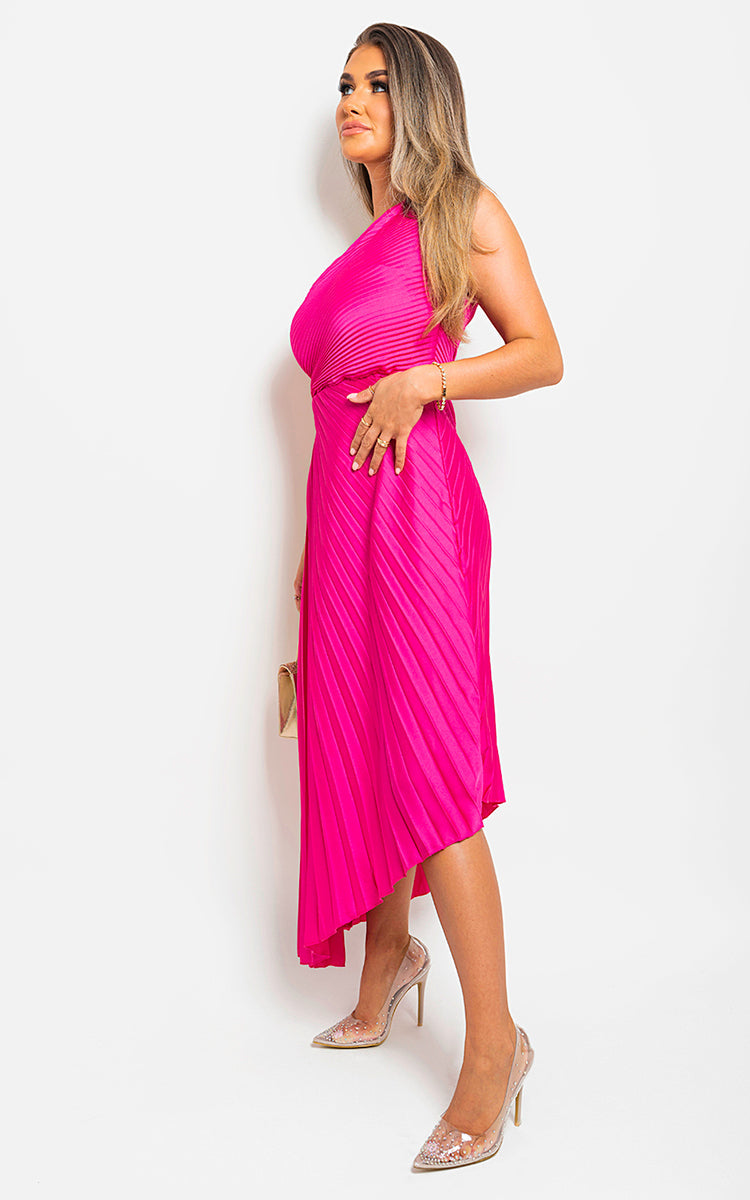 One Shoulder Cut Out Pleated Party Dress-8