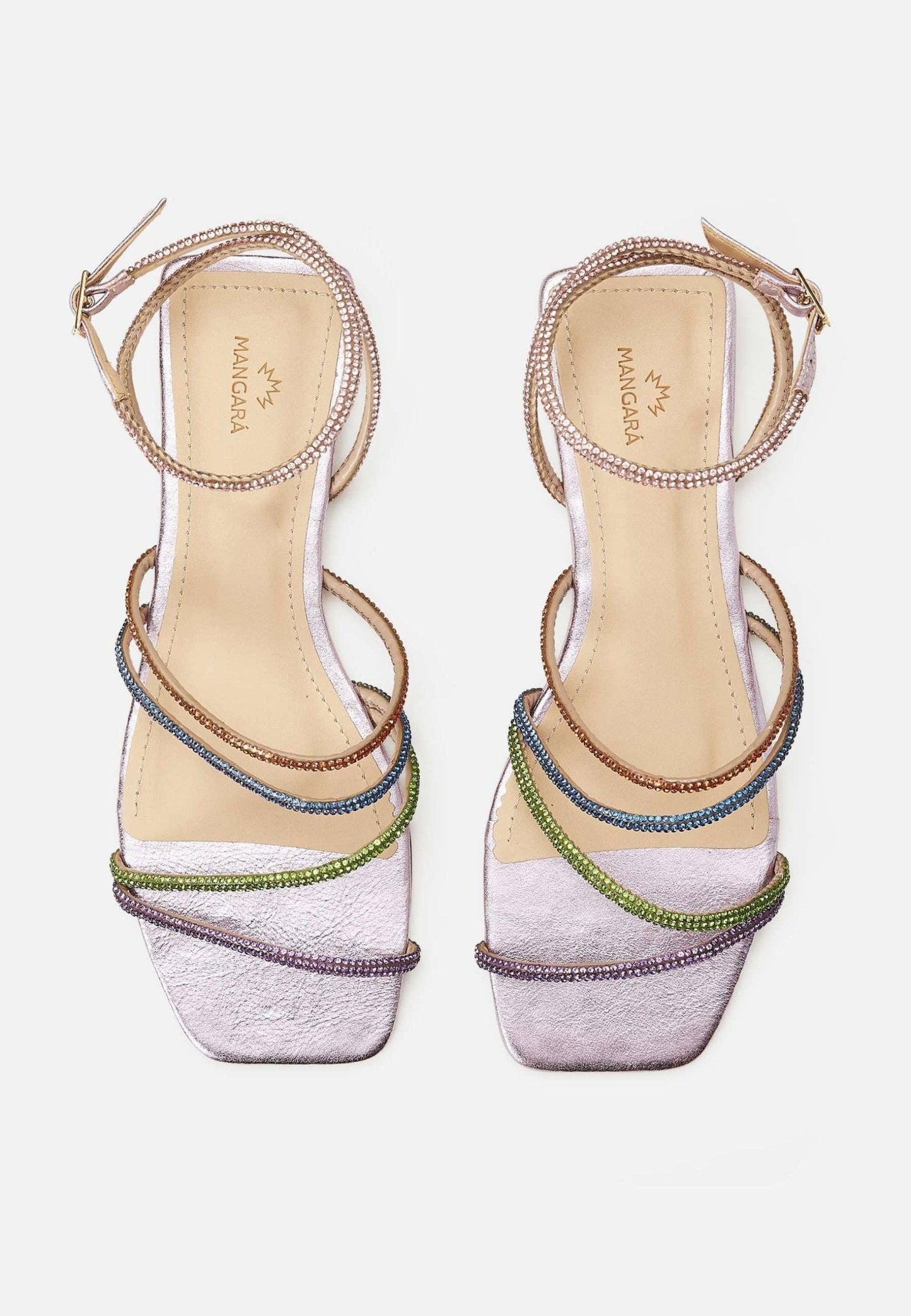 Multicolor Crystal Leather Sandals – 8 cm Heeled Strappy Design-1
