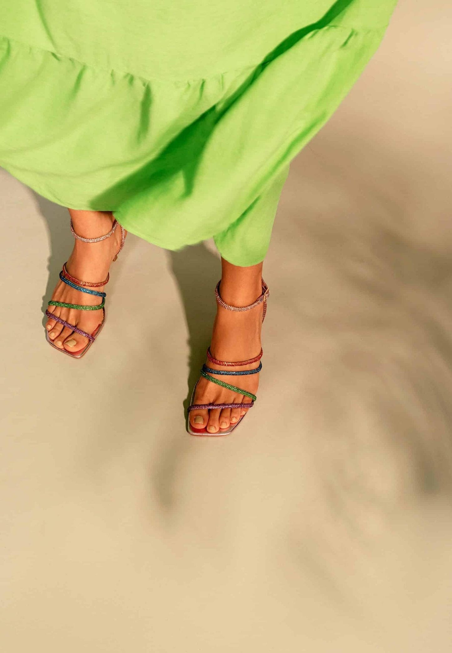 Multicolor Crystal Leather Sandals – 8 cm Heeled Strappy Design-3