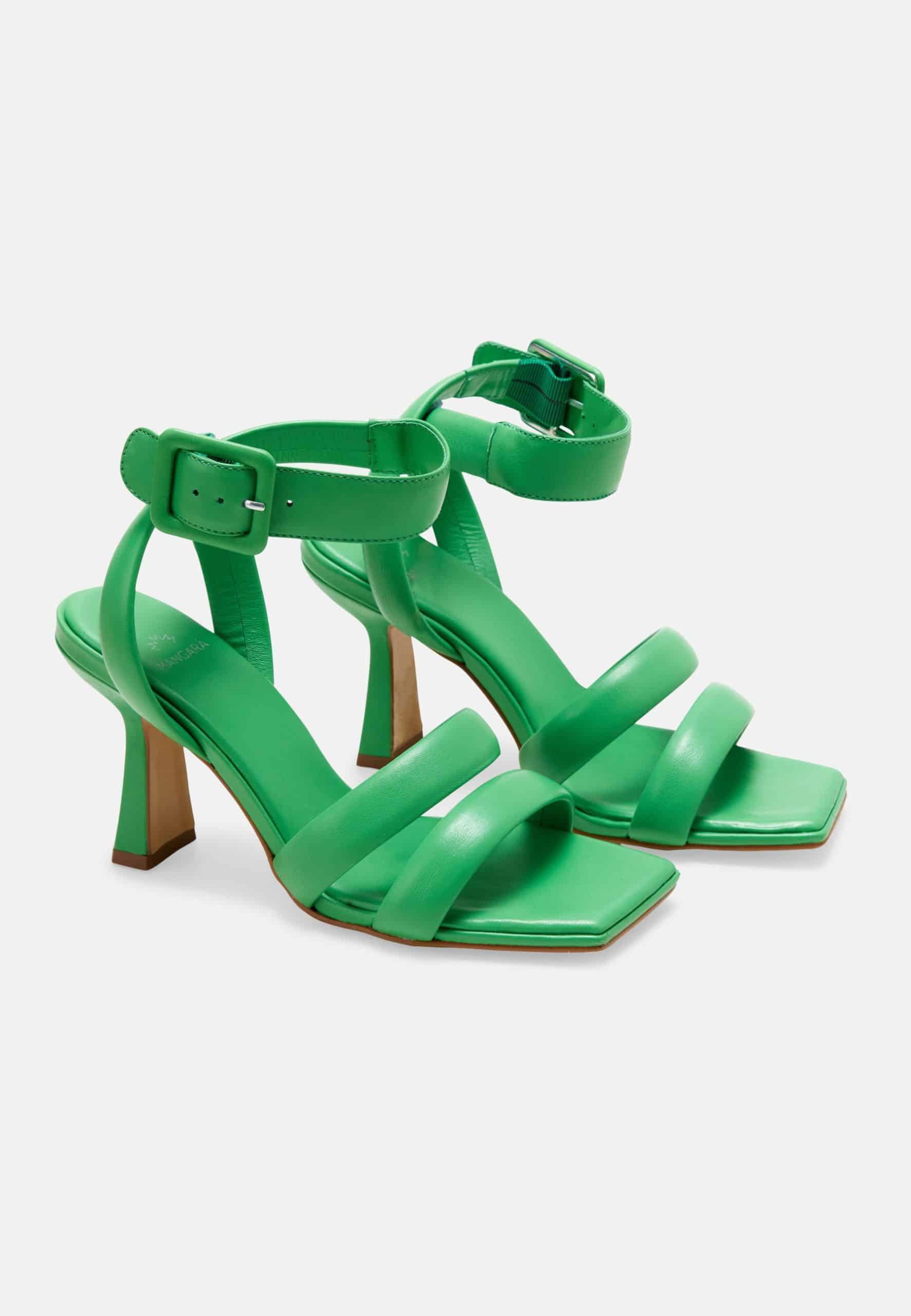 Green Calf Leather Sandals Uvaia – Women’s 8 cm Sculpted Heel with Ankle Strap-1