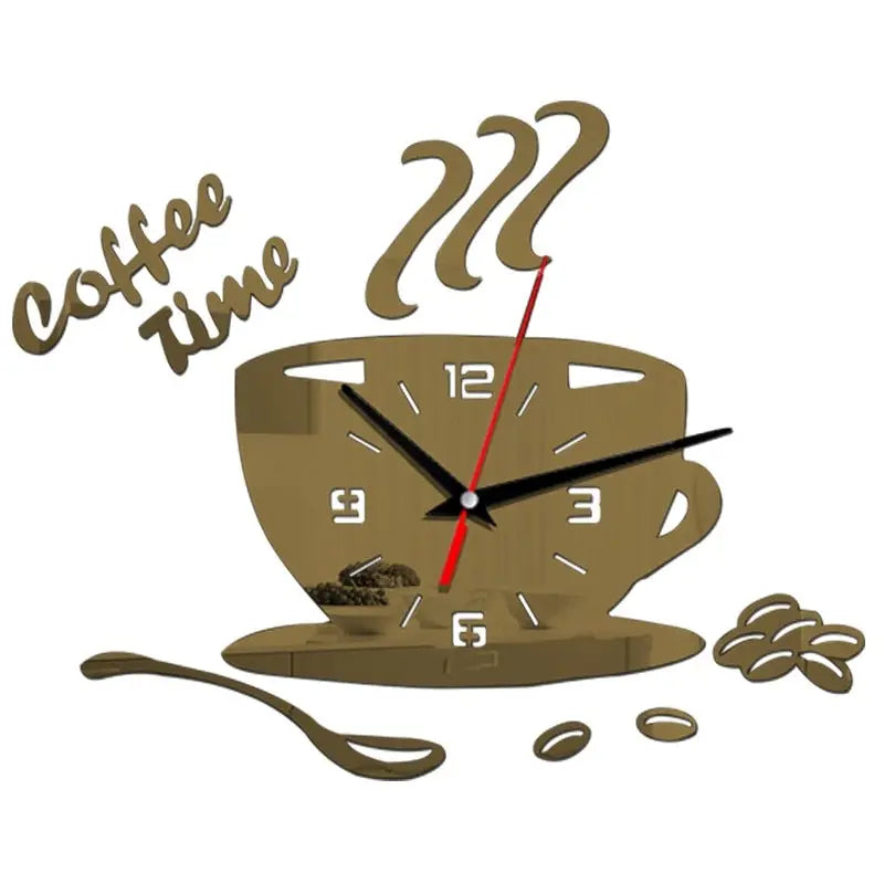 3D Coffee Cup Shape Time Clock DIY Mirror Acrylic Wall Clock Modern Kitchen Digital Wall Stickers Home Decor-2
