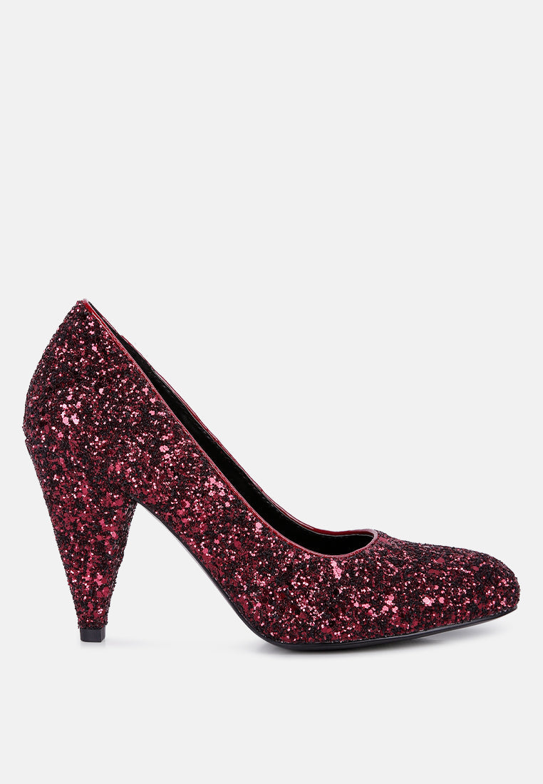 Sugar Plum Glitter Conical Heel Pumps-5