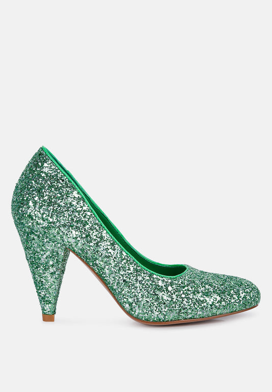 Sugar Plum Glitter Conical Heel Pumps-0