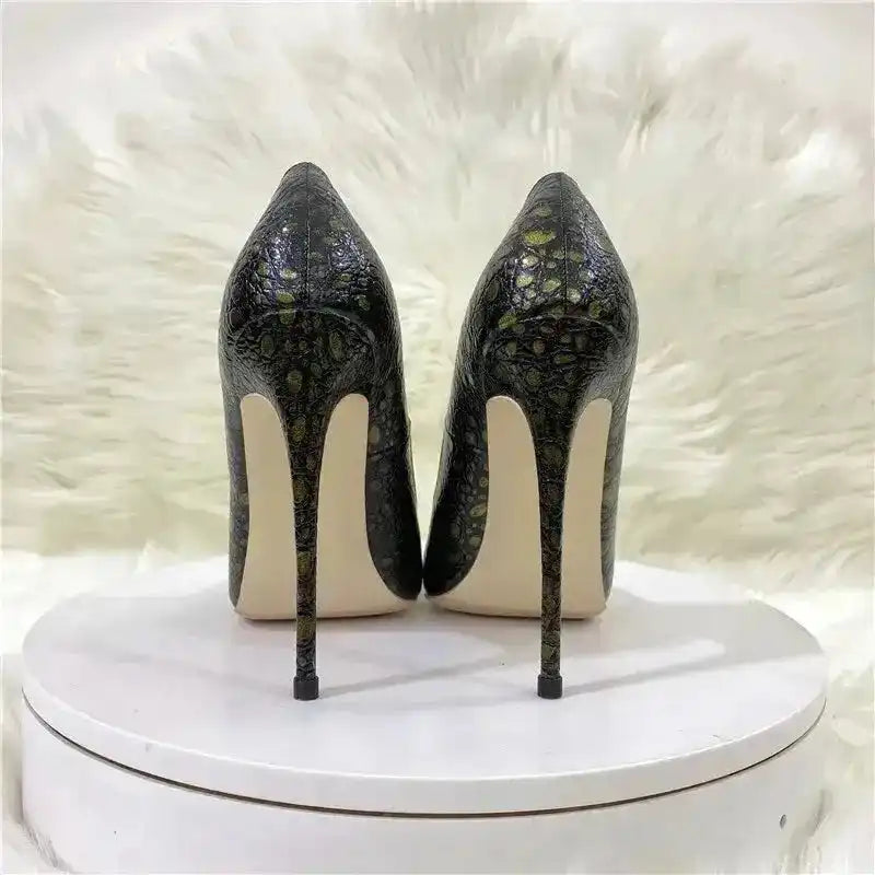 Snake-Effect Stiletto Heels – Statement Retro Pumps-5